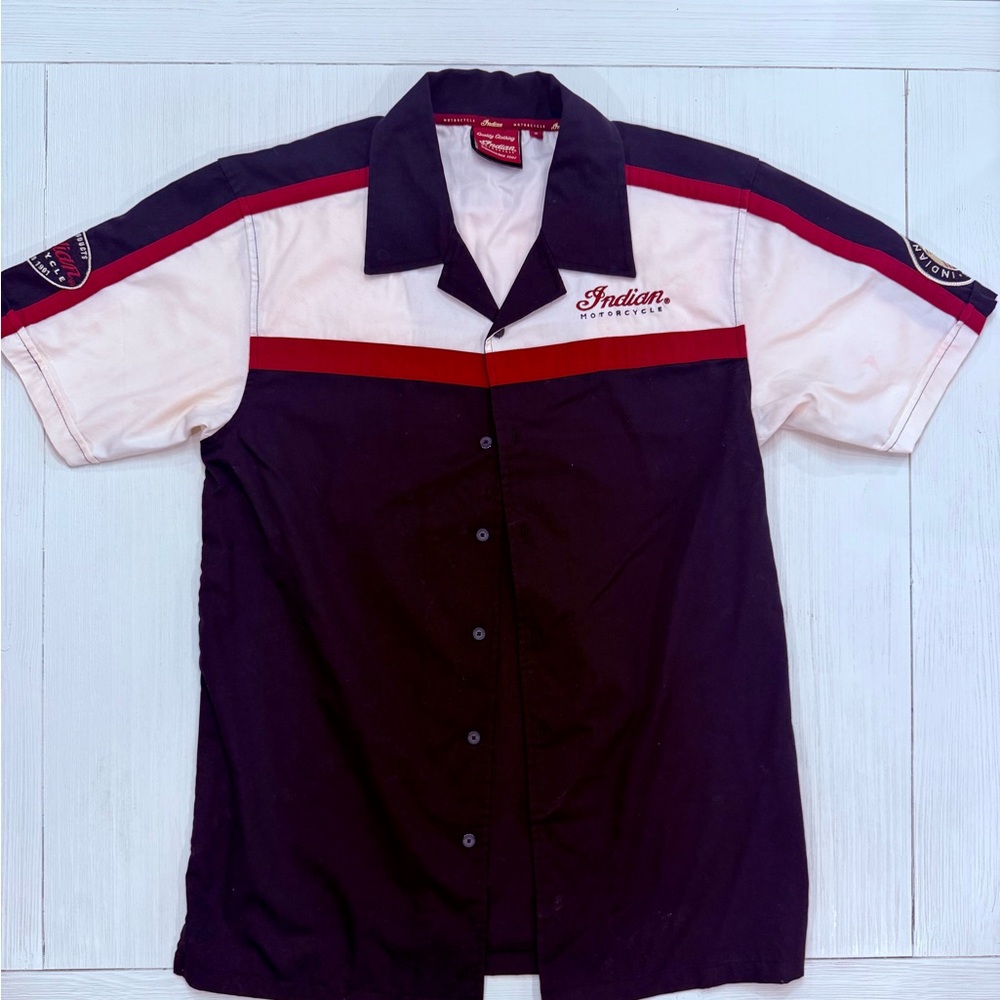 Indian Motorcycle Black and Red Casual Button Down Shirt